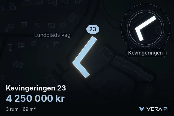 VERA PI's image of Kevingeringen 23: the building in 3D, lit in blue, and the map around it