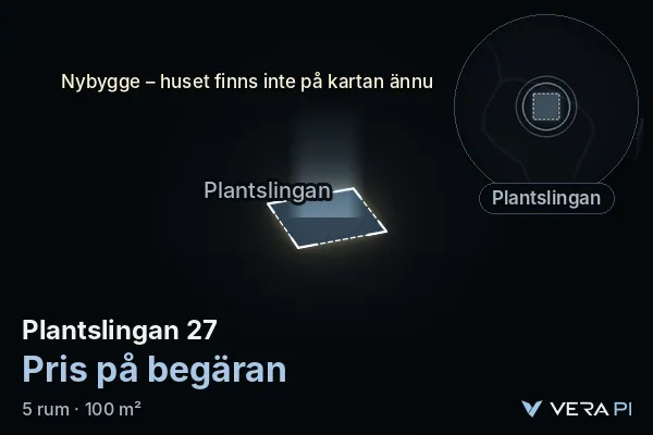 VERA PI:s bild av Plantslingan 27: huset i 3D, upplyst i blått, och kartan runt omkring
