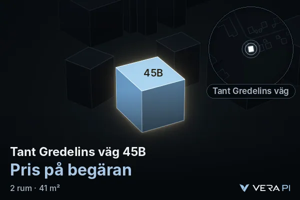 VERA PI's image of Tant Gredelins väg 45B: the building in 3D, lit in blue, and the map around it