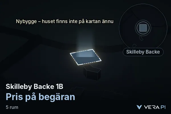 VERA PI's image of Skilleby Backe 1B: the building in 3D, lit in blue, and the map around it