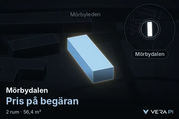 VERA PI:s bild av Mörbydalen: huset i 3D, upplyst i blått, och kartan runt omkring