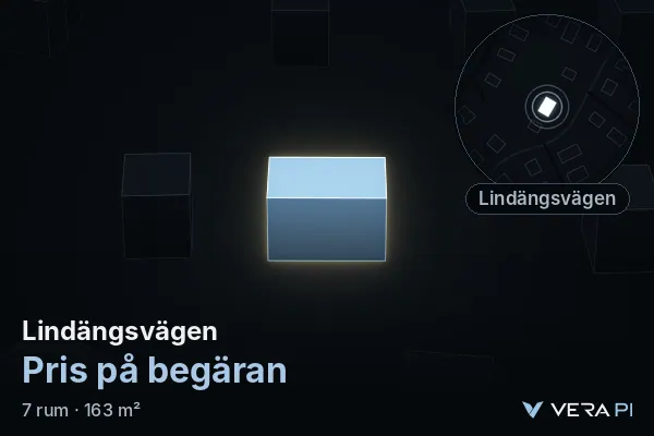VERA PI:s bild av Lindängsvägen: huset i 3D, upplyst i blått, och kartan runt omkring