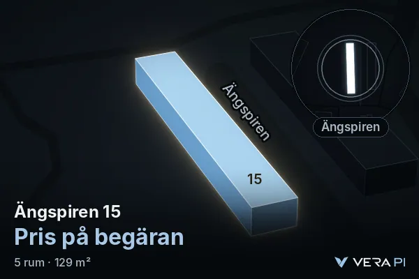 VERA PI's image of Ängspiren 15: the building in 3D, lit in blue, and the map around it