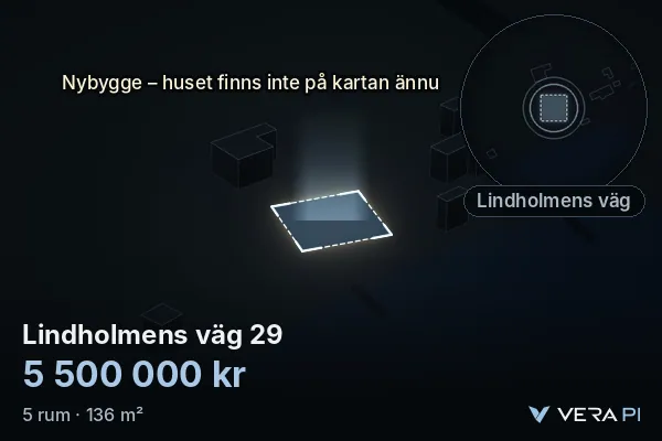 VERA PI's image of Lindholmens väg 29: the building in 3D, lit in blue, and the map around it