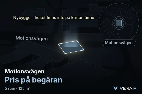 VERA PI's image of Motionsvägen: the building in 3D, lit in blue, and the map around it
