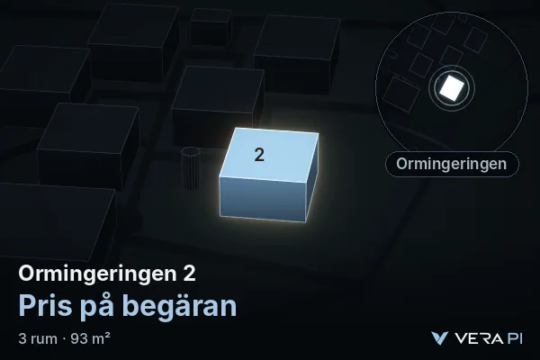 VERA PI:s bild av Ormingeringen 2: huset i 3D, upplyst i blått, och kartan runt omkring