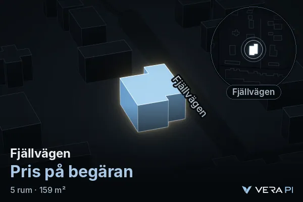 VERA PI:s bild av Fjällvägen: huset i 3D, upplyst i blått, och kartan runt omkring