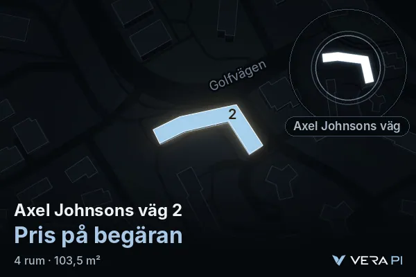 VERA PI:s bild av Axel Johnsons väg 2: huset i 3D, upplyst i blått, och kartan runt omkring