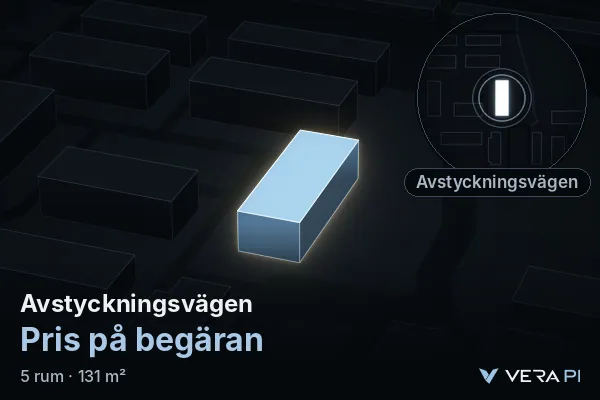 VERA PI's image of Avstyckningsvägen: the building in 3D, lit in blue, and the map around it
