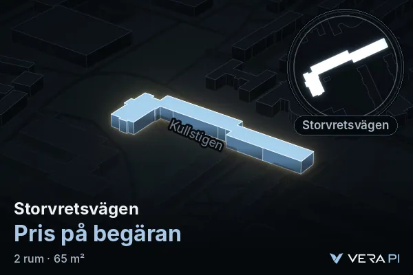 VERA PI:s bild av Storvretsvägen: huset i 3D, upplyst i blått, och kartan runt omkring