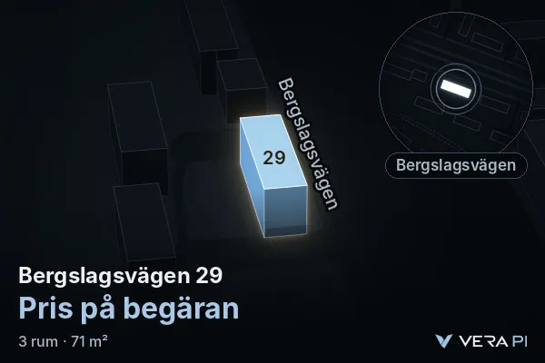 VERA PI's image of Bergslagsvägen 29: the building in 3D, lit in blue, and the map around it
