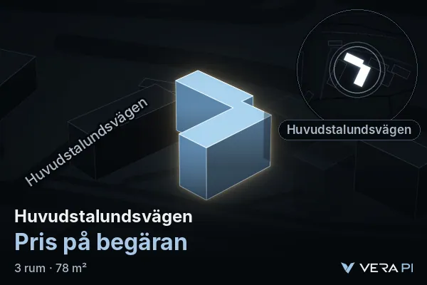 VERA PI's image of Huvudstalundsvägen: the building in 3D, lit in blue, and the map around it