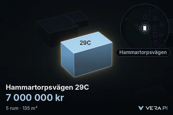 VERA PI's image of Hammartorpsvägen 29C: the building in 3D, lit in blue, and the map around it