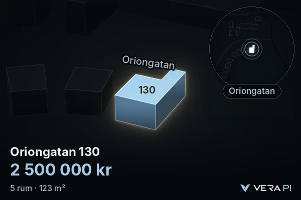 VERA PI's image of Oriongatan 130: the building in 3D, lit in blue, and the map around it