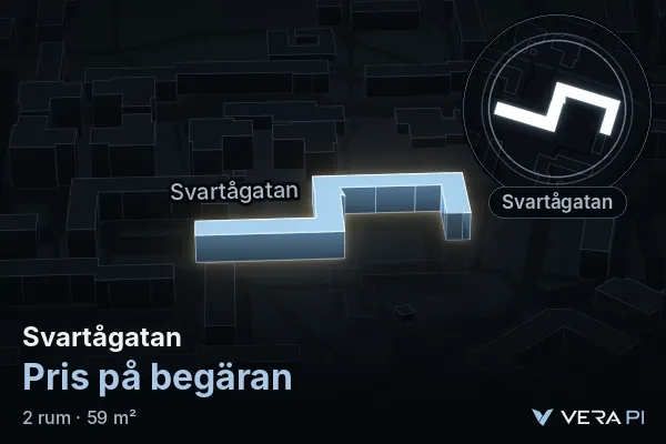 VERA PI:s bild av Svartågatan: huset i 3D, upplyst i blått, och kartan runt omkring
