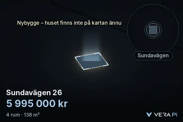 VERA PI's image of Sundavägen 26: the building in 3D, lit in blue, and the map around it