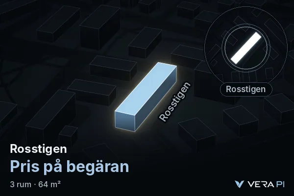 VERA PI:s bild av Rosstigen: huset i 3D, upplyst i blått, och kartan runt omkring