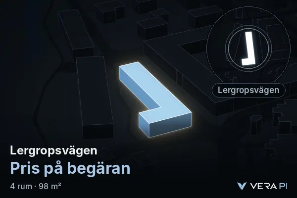 VERA PI:s bild av Lergropsvägen: huset i 3D, upplyst i blått, och kartan runt omkring