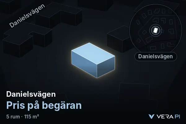 VERA PI's image of Danielsvägen: the building in 3D, lit in blue, and the map around it