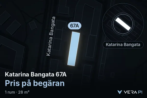 VERA PI's image of Katarina Bangata 67A: the building in 3D, lit in blue, and the map around it