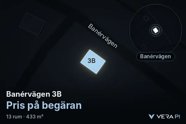 VERA PI's image of Banérvägen 3B: the building in 3D, lit in blue, and the map around it