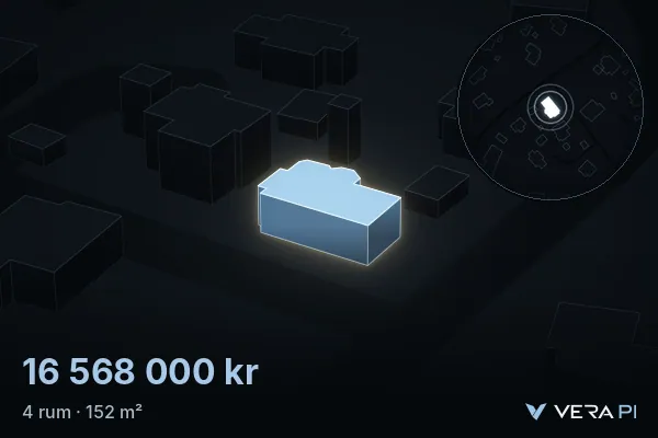 VERA PI:s bild av Dalarö: huset i 3D, upplyst i blått, och kartan runt omkring
