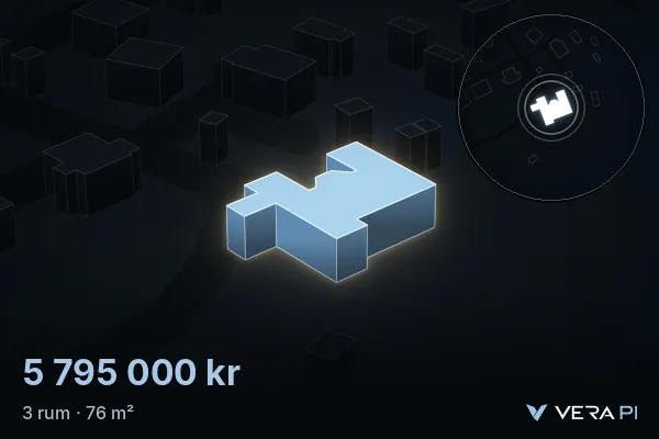 VERA PI:s bild av Dalarö: huset i 3D, upplyst i blått, och kartan runt omkring