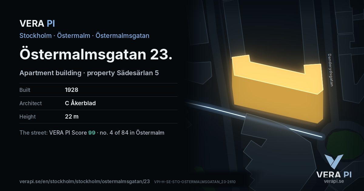 The VERA PI card for Östermalmsgatan 23
