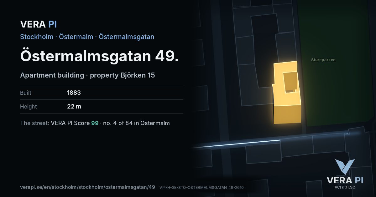 The VERA PI card for Östermalmsgatan 49