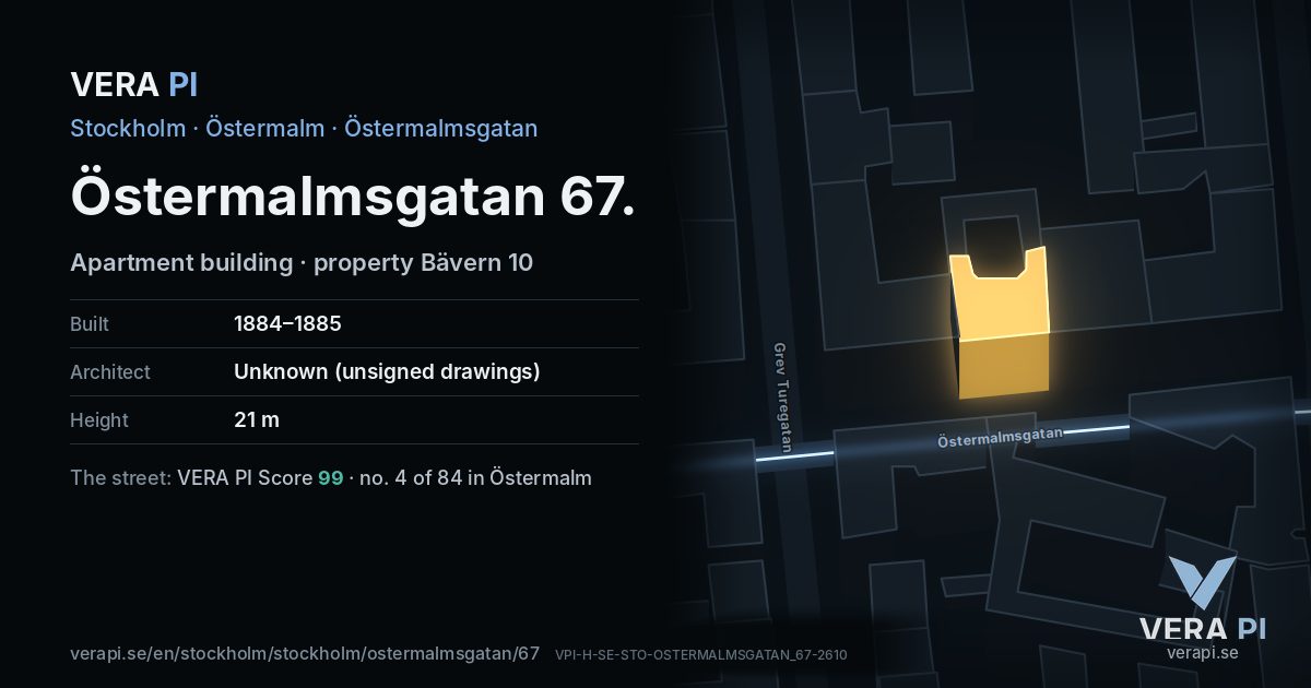 The VERA PI card for Östermalmsgatan 67