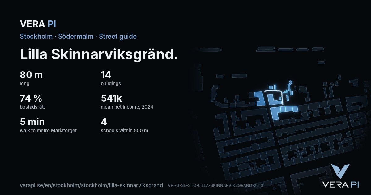 The VERA PI card for Lilla Skinnarviksgränd – the street in figures