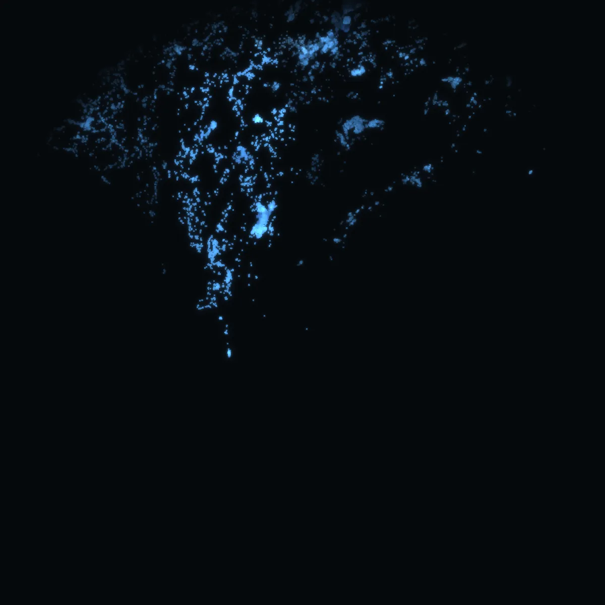 Nynäshamn at night – every building a point of light, coloured by its area’s mean net income
