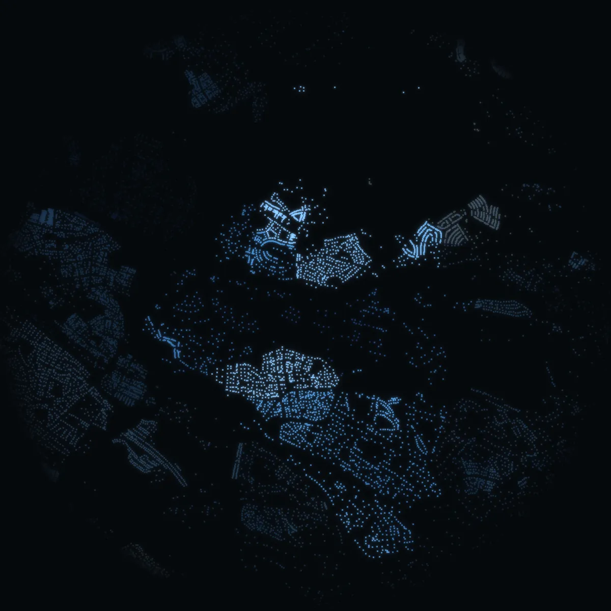 Sundbyberg at night – every building a point of light, coloured by its area’s mean net income