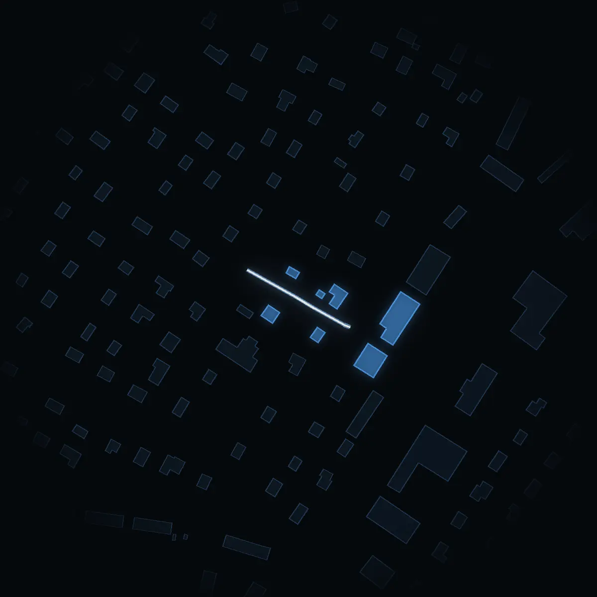 The street at night: Bohusvägen drawn in white, its buildings lit in the colour of their area’s income