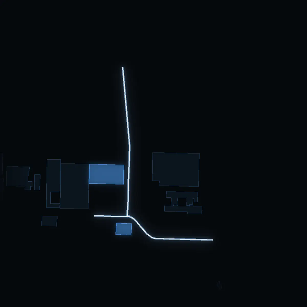 The street at night: Gustaf de Lavals väg drawn in white, its buildings lit in the colour of their area’s income