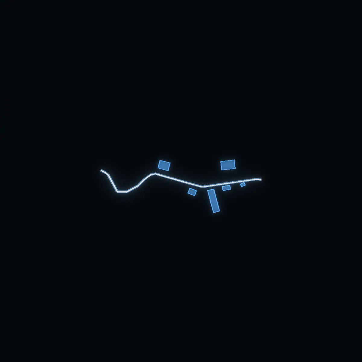 The street at night: Källtorp drawn in white, its buildings lit in the colour of their area’s income