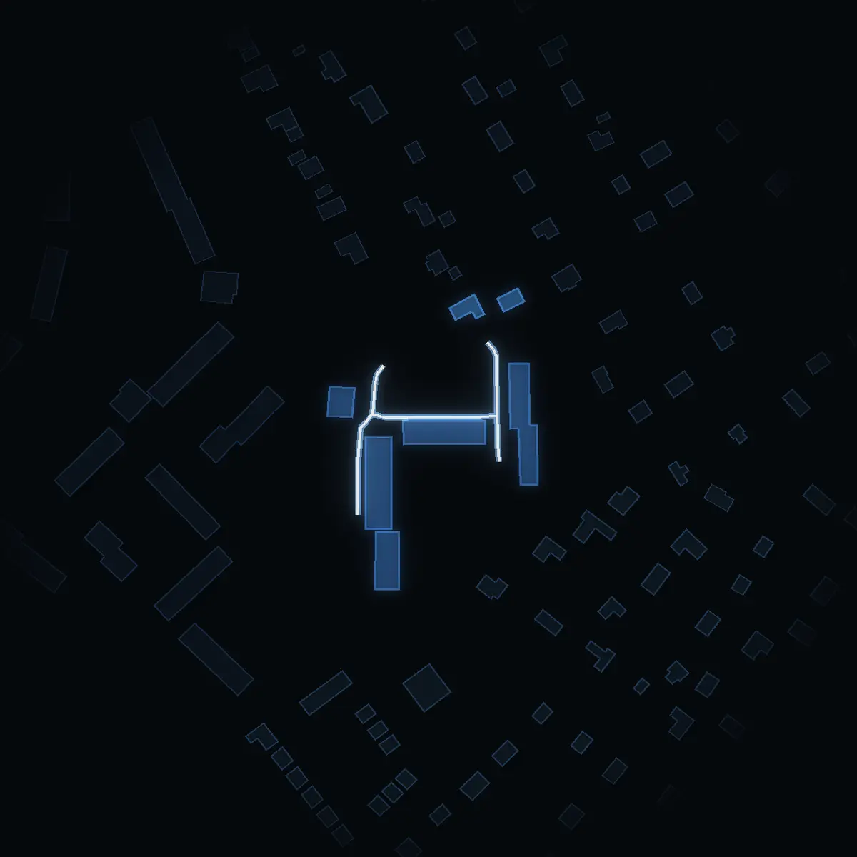 The street at night: Kyrkvärdsplan drawn in white, its buildings lit in the colour of their area’s income