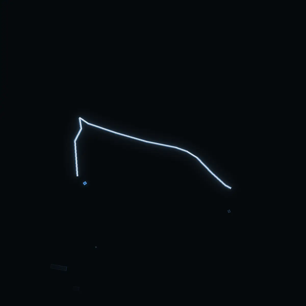 The street at night: Lundabacken drawn in white, its buildings lit in the colour of their area’s income