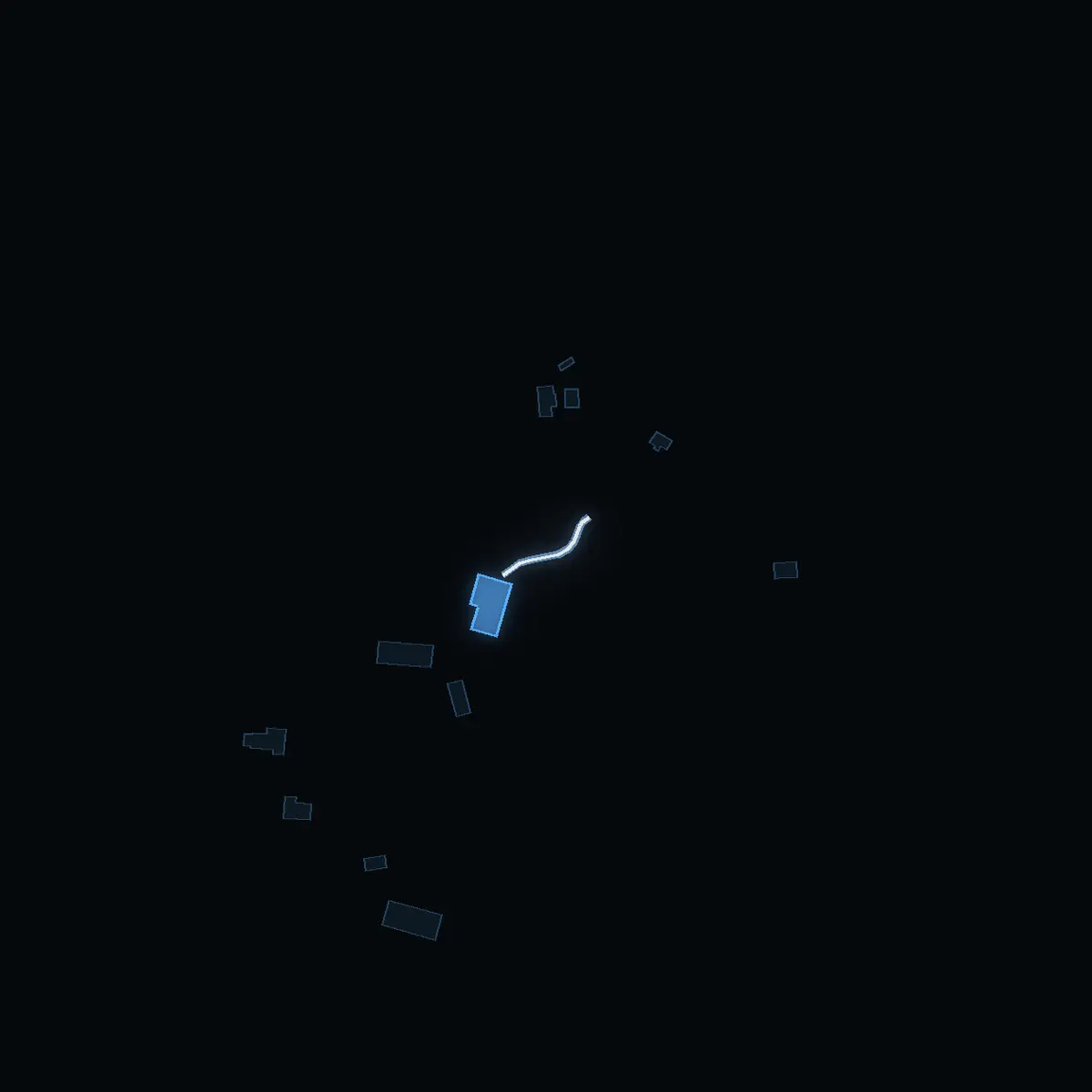 The street at night: Manges Väg drawn in white, its buildings lit in the colour of their area’s income