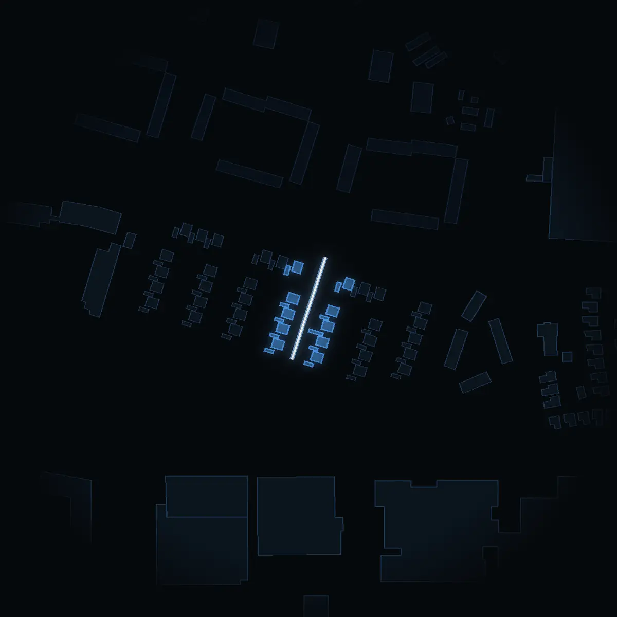 The street at night: Sågvägen drawn in white, its buildings lit in the colour of their area’s income