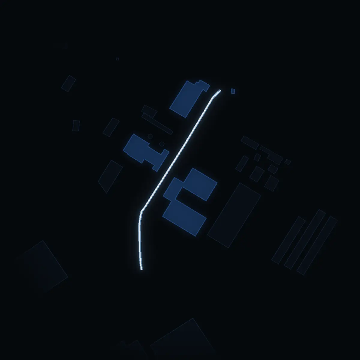 The street at night: Sjöbodavägen drawn in white, its buildings lit in the colour of their area’s income