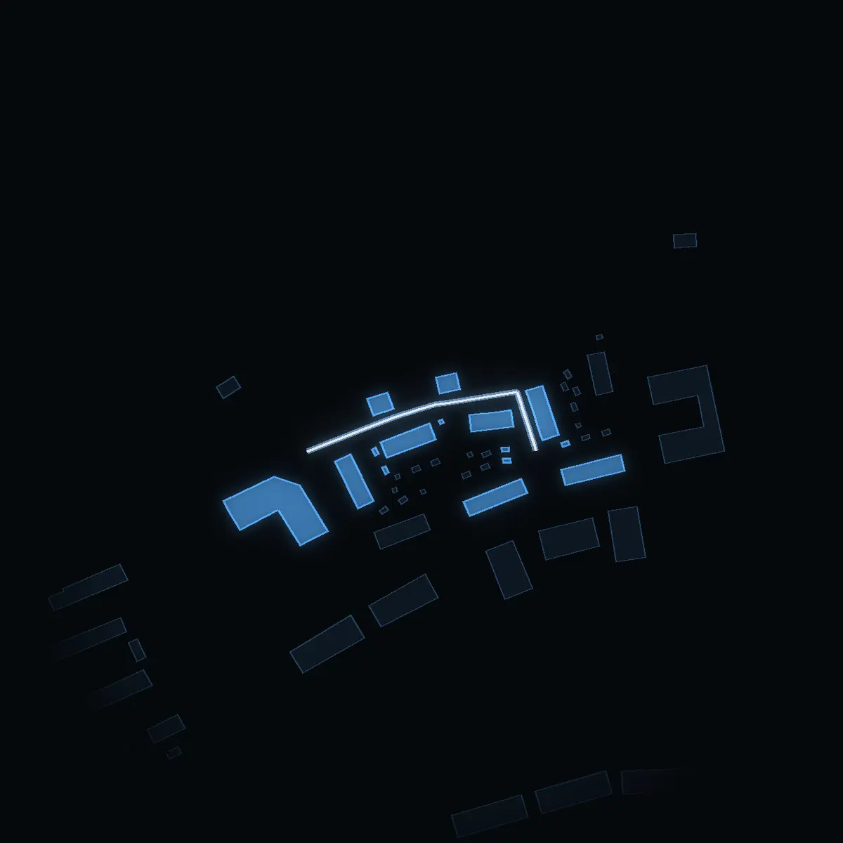 The street at night: Snöstigen drawn in white, its buildings lit in the colour of their area’s income