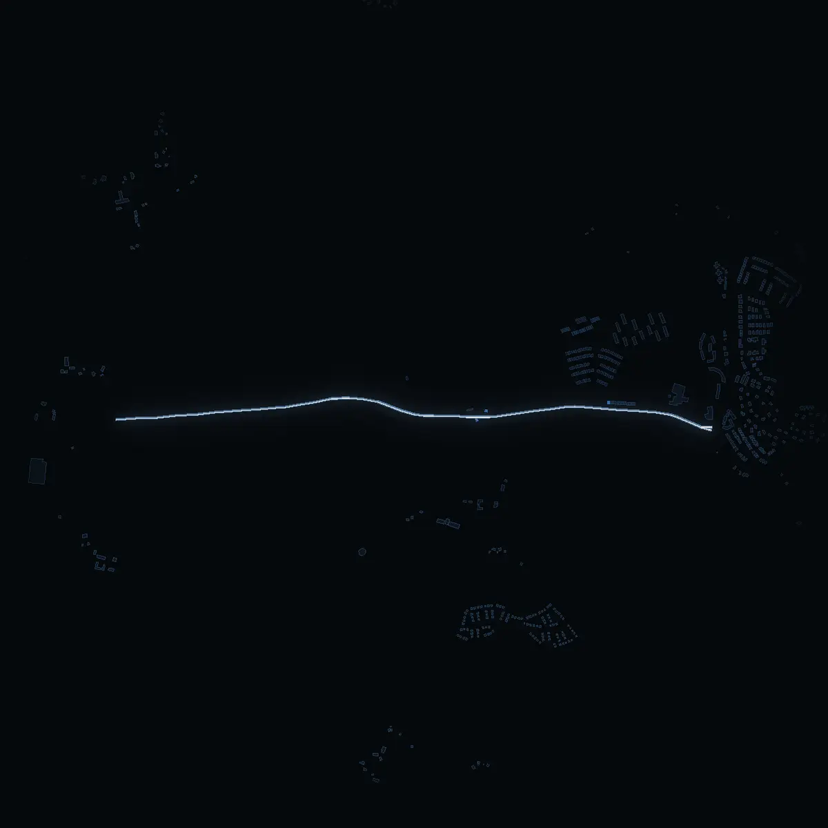 The street at night: Södertäljevägen (Vårsta) drawn in white, its buildings lit in the colour of their area’s income