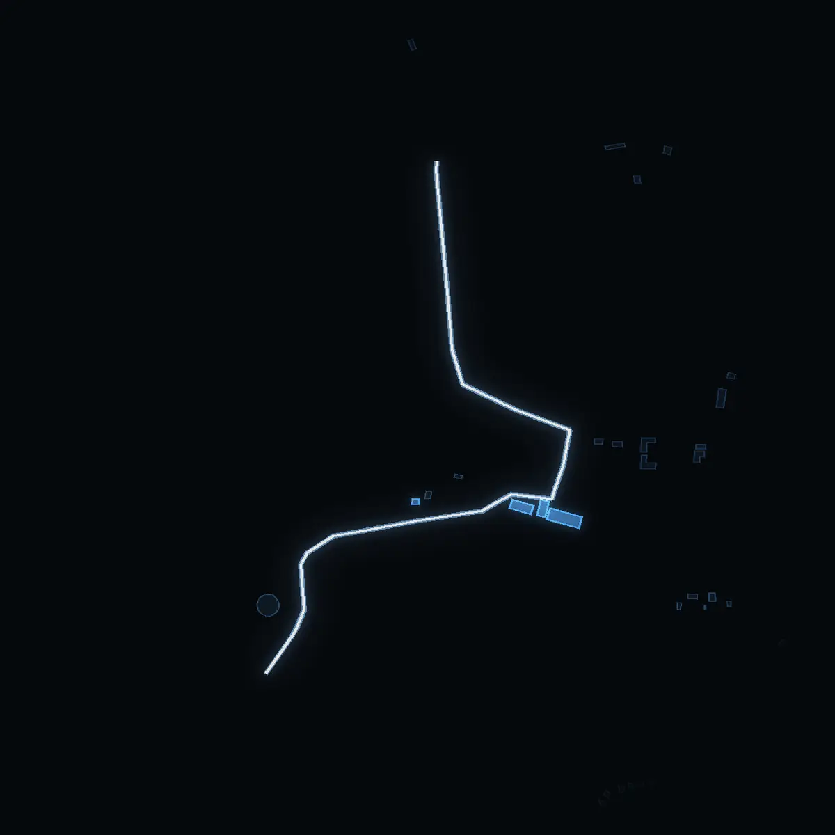 The street at night: Sörmlandsleden drawn in white, its buildings lit in the colour of their area’s income
