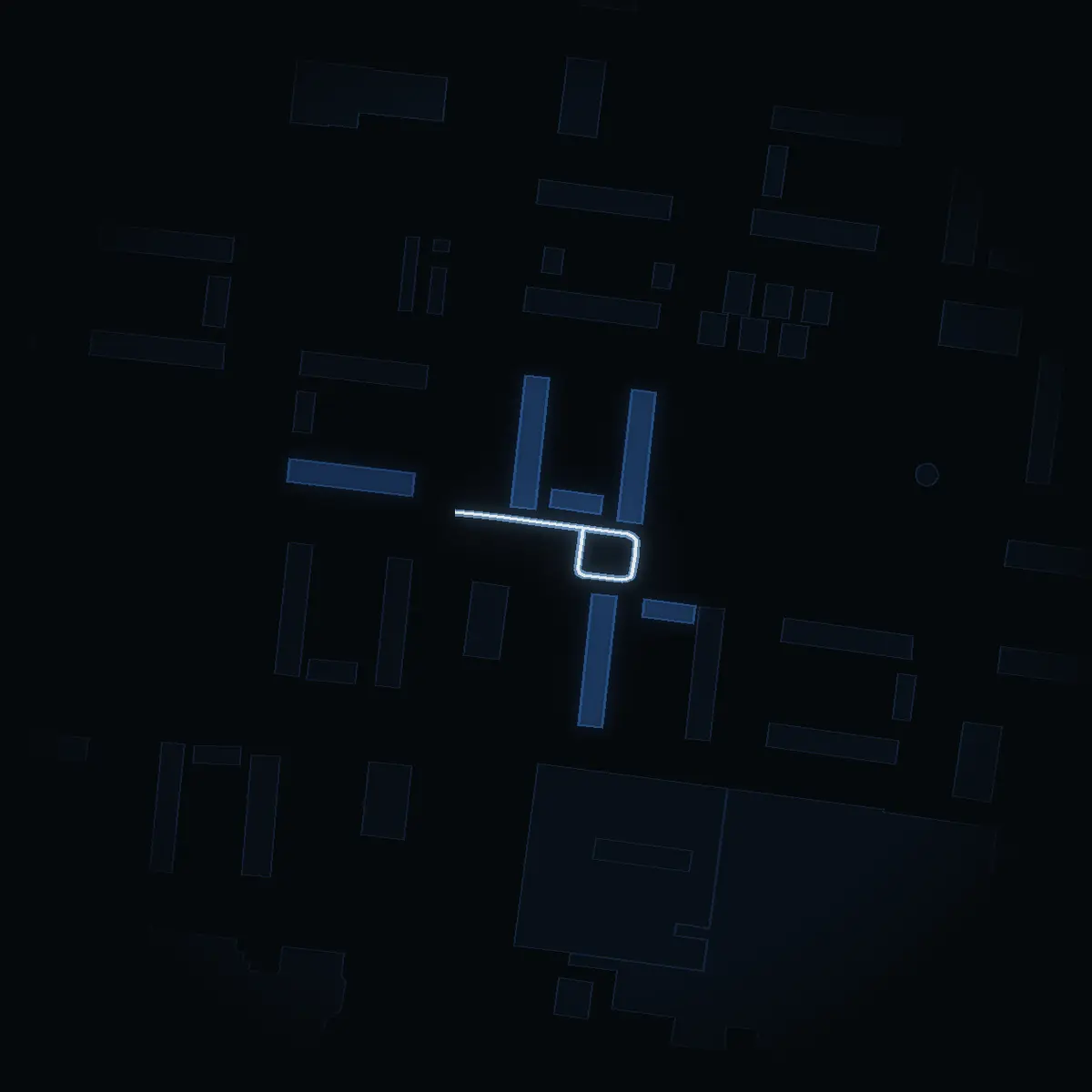 The street at night: Vetevägen drawn in white, its buildings lit in the colour of their area’s income