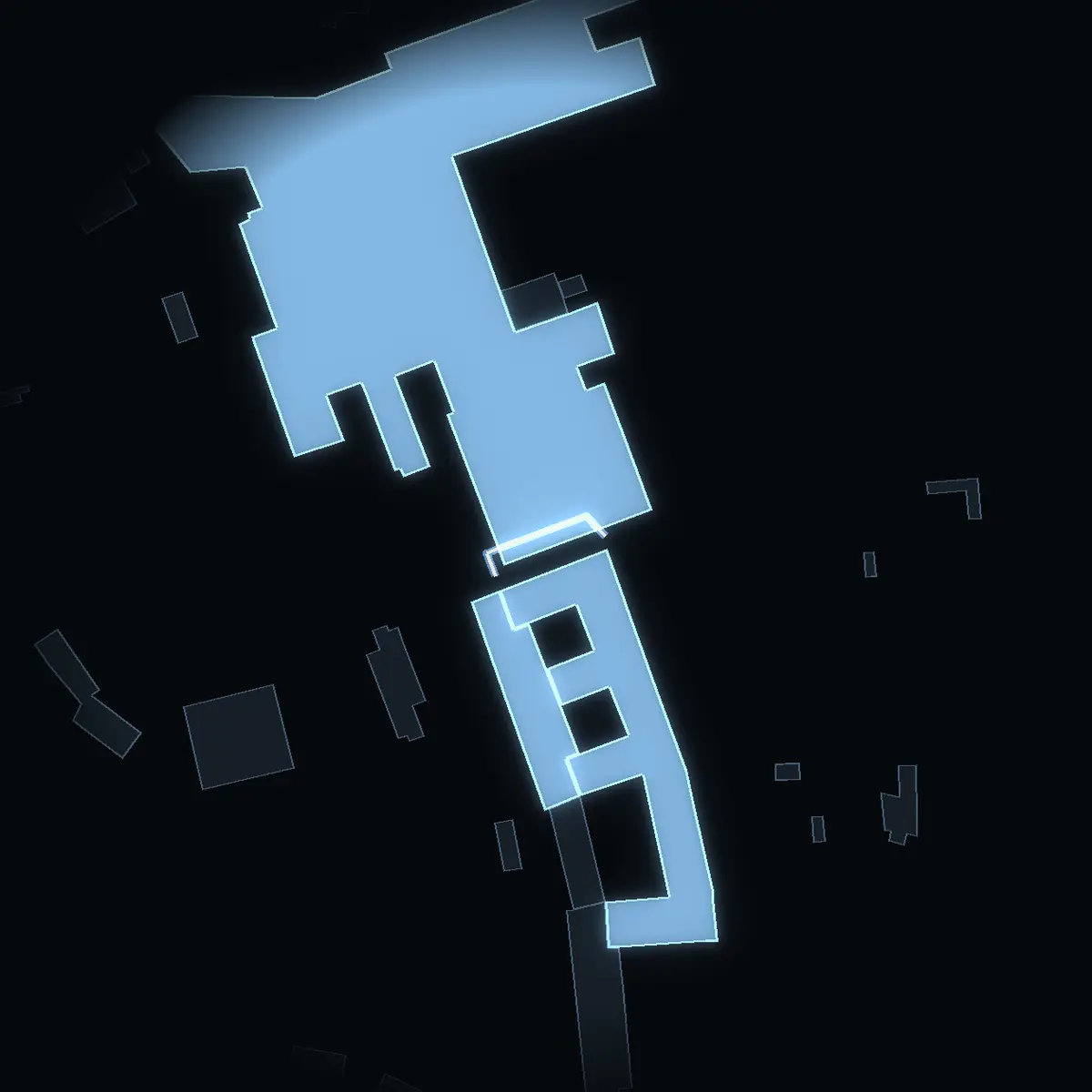 The street at night: Ambulanshall DS drawn in white, its buildings lit in the colour of their area’s income