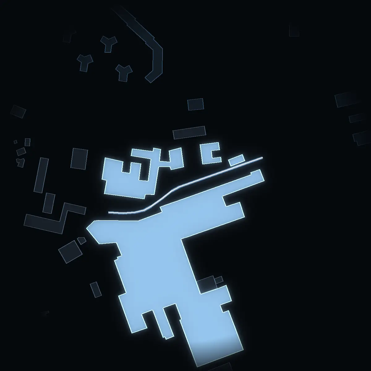The street at night: Bäckenvägen drawn in white, its buildings lit in the colour of their area’s income