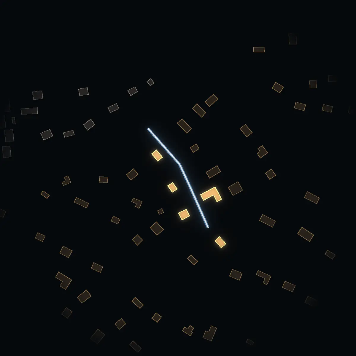 The street at night: Bifroststigen drawn in white, its buildings lit in the colour of their area’s income
