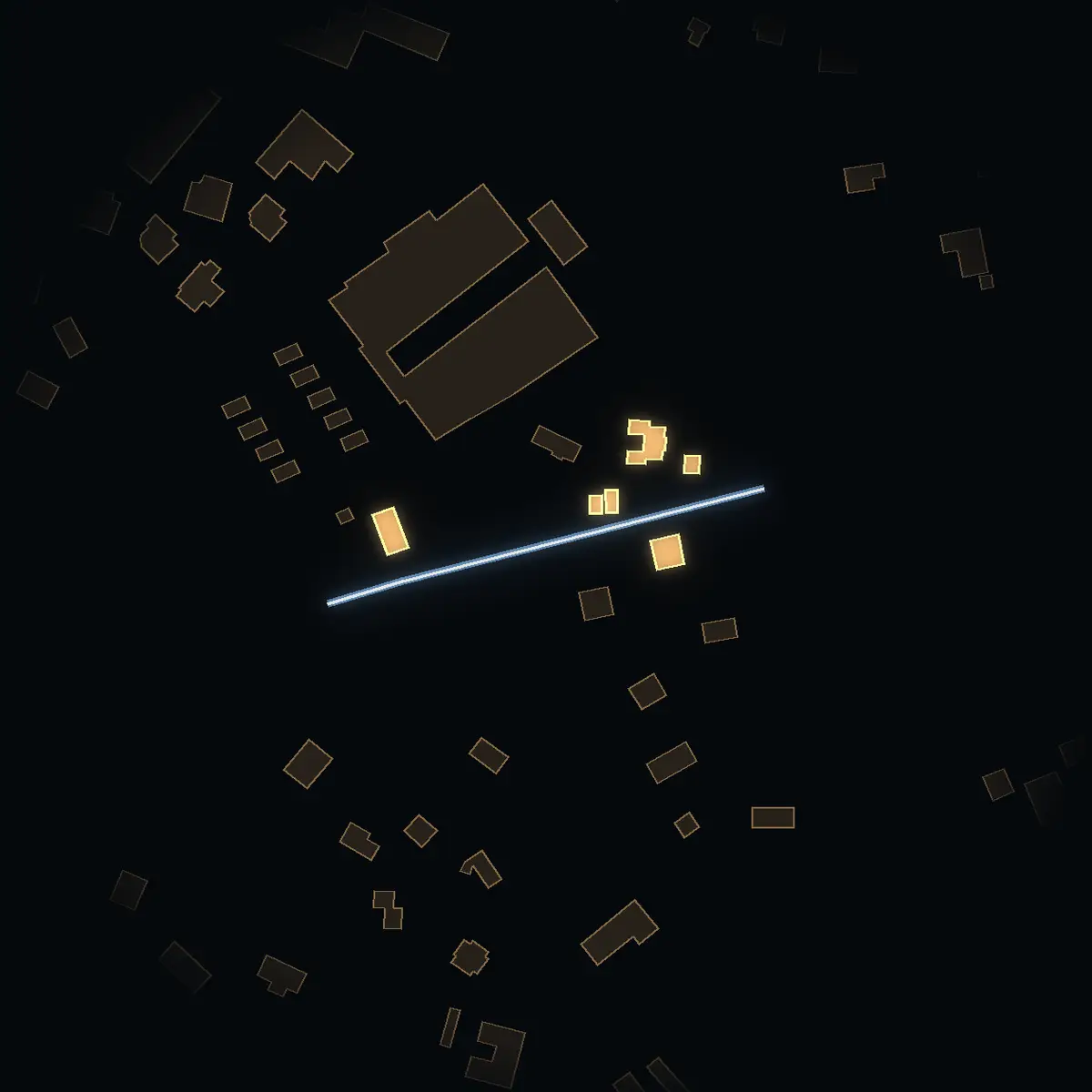 The street at night: Eiravägen drawn in white, its buildings lit in the colour of their area’s income