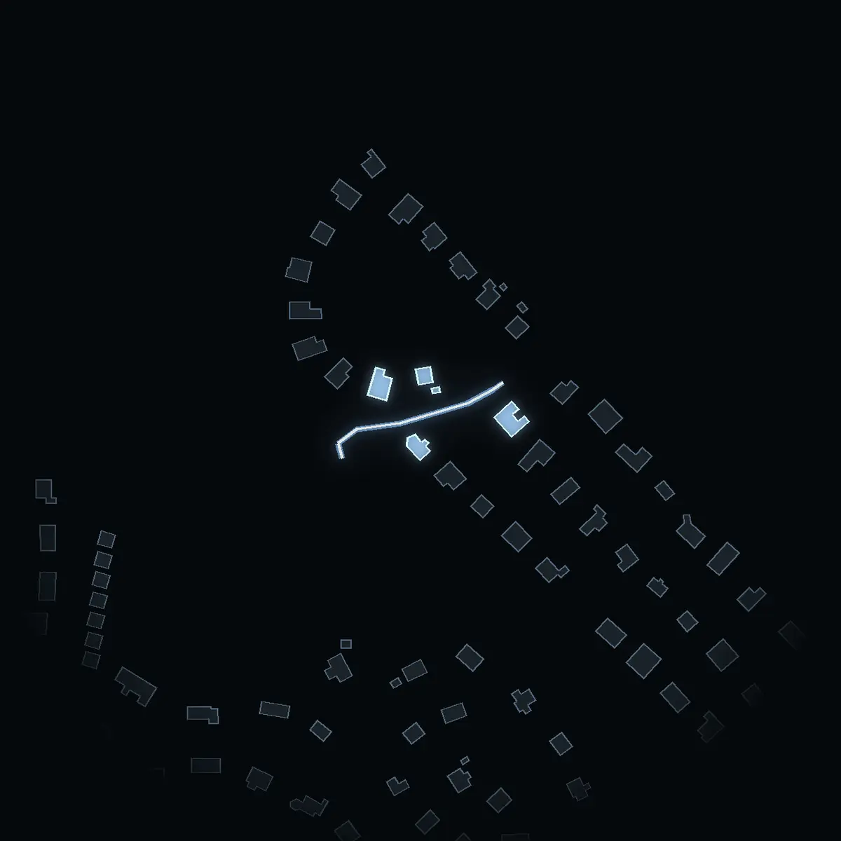 The street at night: Glaservägen drawn in white, its buildings lit in the colour of their area’s income